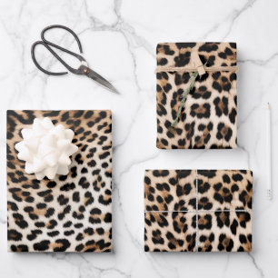 Feuille De Papier Cadeau Empreinte de léopard blanc chic