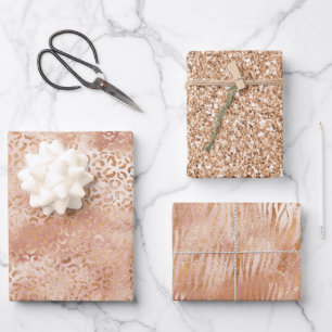 Feuille De Papier Cadeau Empreinte de léopard blanc Rose Peach