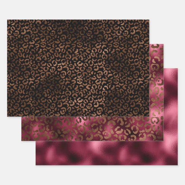 Feuille De Papier Cadeau Empreinte de léopard Brown de la Bourgogne noire (Lot)
