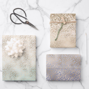 Feuille De Papier Cadeau Empreinte de léopard de l'ombre d'or Girly Mint