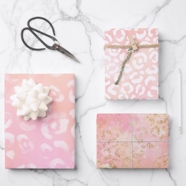 Feuille De Papier Cadeau Empreinte de léopard de Parties scintillant Girly  (Recto)