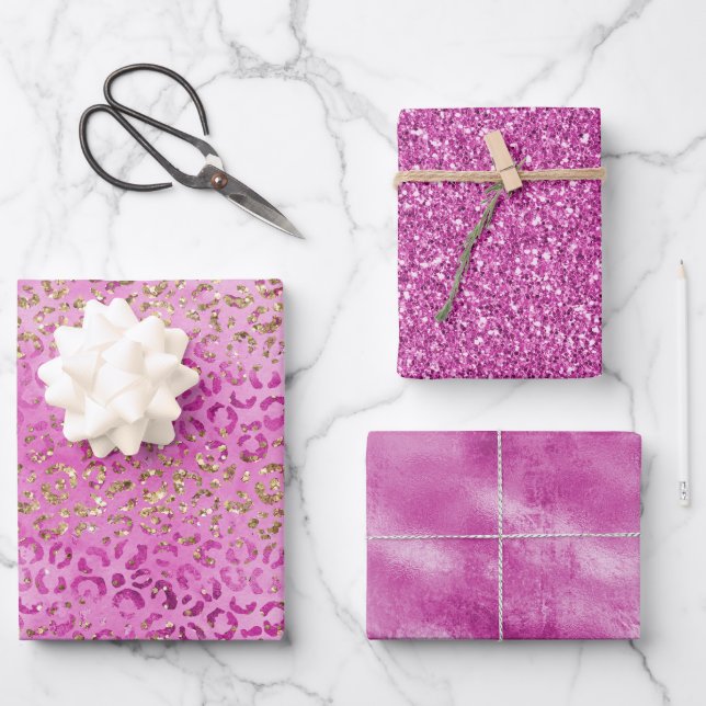Feuille De Papier Cadeau Empreinte de léopard de Parties scintillant Girly  (Recto)