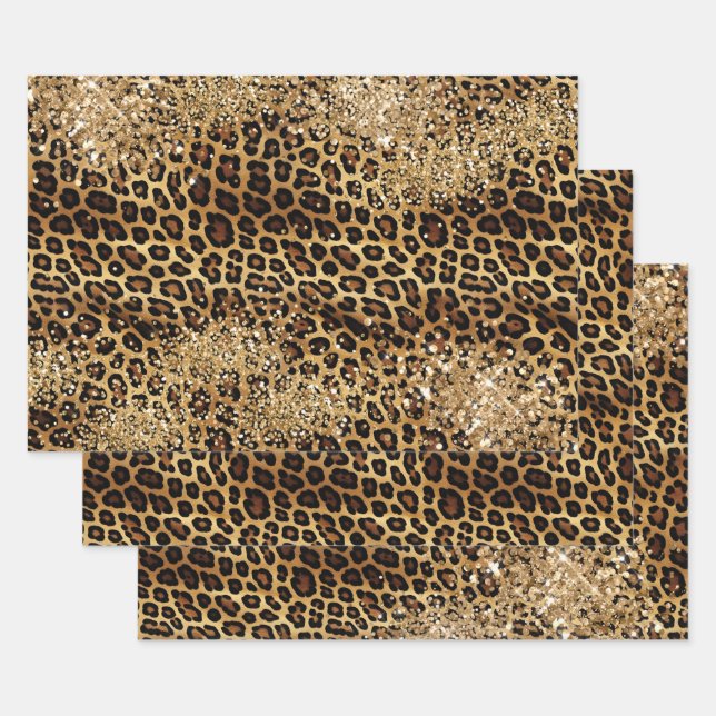 Feuille De Papier Cadeau Empreinte de léopard Gold Glitzy Parties scintilla (Lot)