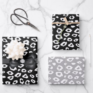 Feuille De Papier Cadeau Empreinte de léopard noir blanc avec Bow Anniversa