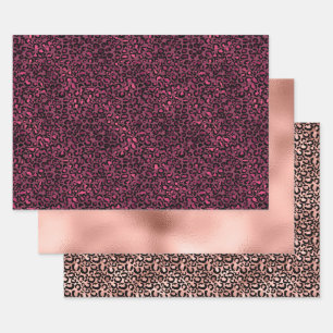 Feuille De Papier Cadeau Empreinte de léopard noir rose glam