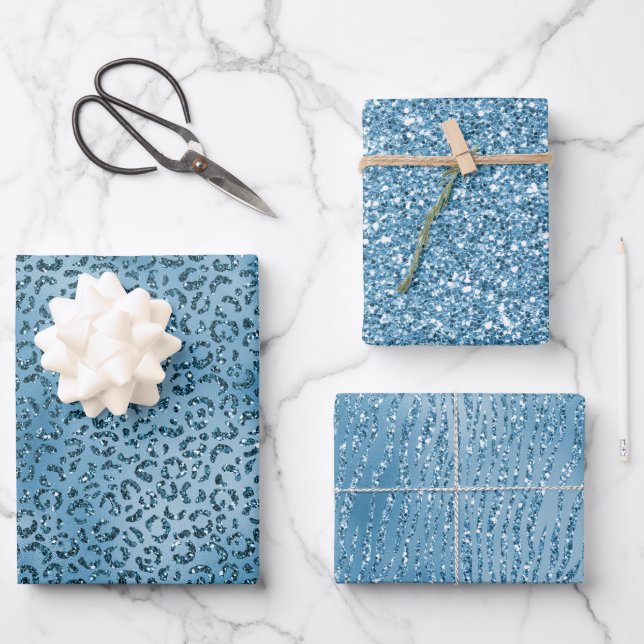 Feuille De Papier Cadeau Empreinte de léopard Parties scintillant bleu turq (Recto)