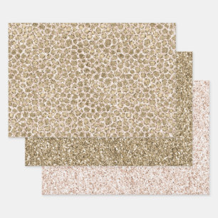 Feuille De Papier Cadeau Empreinte de léopard parties scintillant Gold Blus