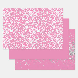 Feuille De Papier Cadeau Empreinte de léopard rose blanc Glam