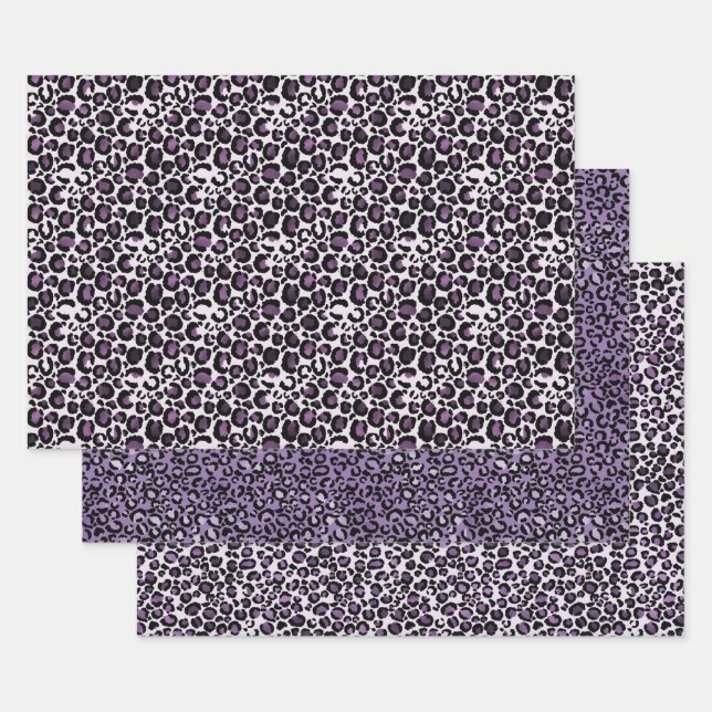 Feuille De Papier Cadeau Empreinte de léopard violet noir (Lot)