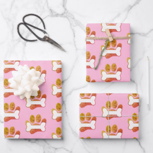 Feuille De Papier Cadeau Empreinte de patte De Chien Et Motif D'Os Avec Tex