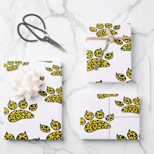 Feuille De Papier Cadeau Empreinte de patte léopard (Recto)