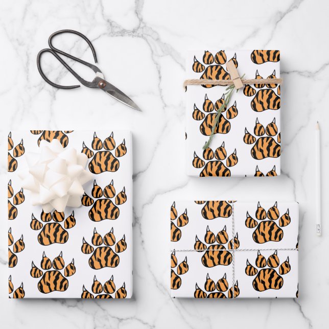 Feuille De Papier Cadeau Empreinte de patte Tiger personnalisé (Recto)