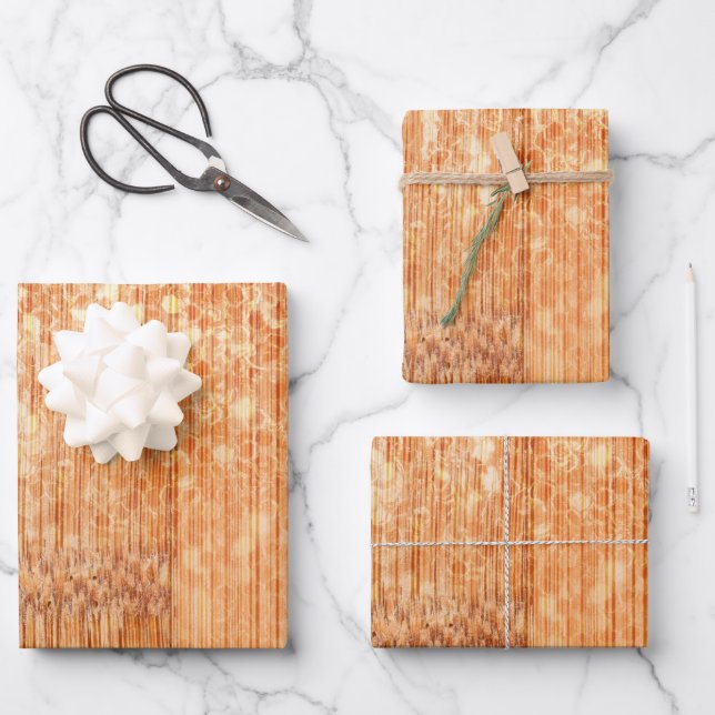 Feuille De Papier Cadeau Empreinte en bois de bambou orange (Recto)