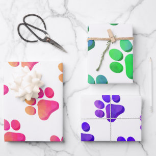 Feuille De Papier Cadeau Empreintes de pattes Animaux Animaux Chiens Chats 