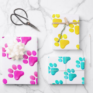 Feuille De Papier Cadeau Empreintes de pattes Animaux Animaux Chiens Chats 