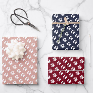 Feuille De Papier Cadeau Empreintes de pattes Rose Rouge Bleu Anniversaire 