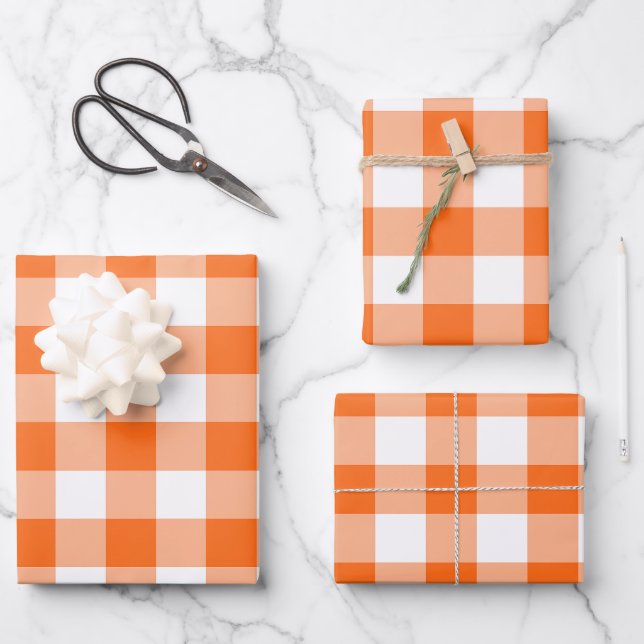 Feuille De Papier Cadeau En vichy blanc orange et blanc (Recto)