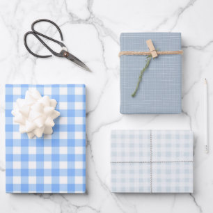 Feuille De Papier Cadeau En vichy bleu mignon et points simple bébé classiq