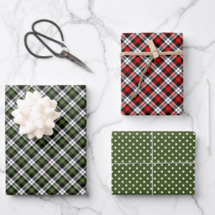 Feuille De Papier Cadeau En vichy classique traditionnel rouge vert noir bl
