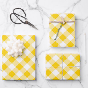 Feuille De Papier Cadeau en vichy Cottagecore d'été jaune rustique