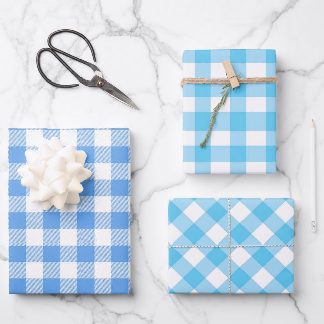 Feuille De Papier Cadeau En vichy Plaid bleu (Recto)