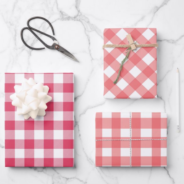 Feuille De Papier Cadeau En vichy rouge Plaid fête d'anniversaire (Recto)