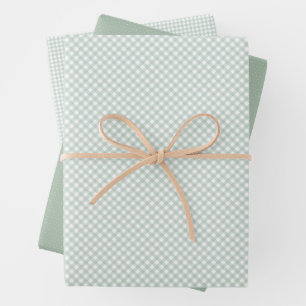 Feuille De Papier Cadeau En vichy vert sauge mignon et points simple classi