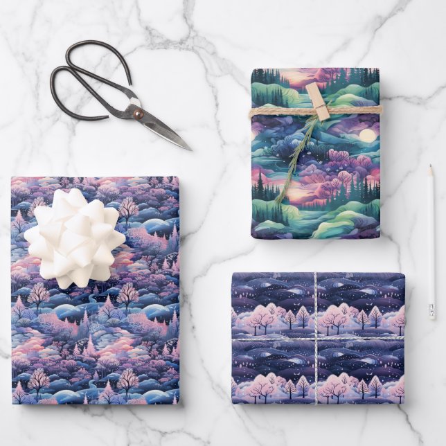 Feuille De Papier Cadeau Enchanted Aurora Wonderland : Design hivernal (Recto)