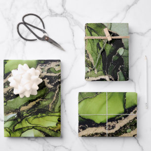 Feuille De Papier Cadeau Encre Abstraite Jade Green Black Gold