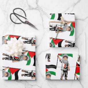 Feuille De Papier Cadeau Enfant avec le drapeau de Keffiyeh Palestine