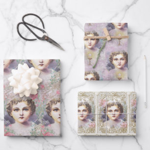 Feuille De Papier Cadeau Enfant catholique Jésus religieux rose Roses Vinta
