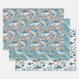Feuille De Papier Cadeau Enfants Anniversaire Océan Poisson requin de mer F
