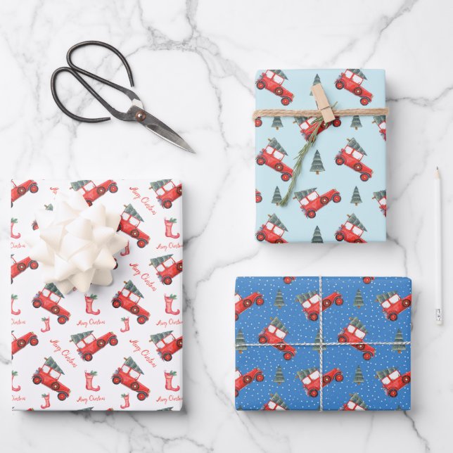 Feuille De Papier Cadeau Enfants brillants amusants Voitures de Noël (Recto)