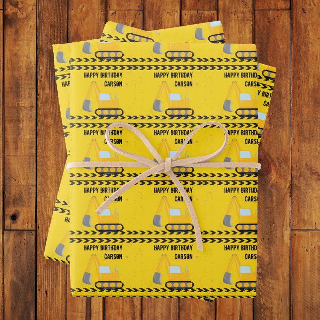 Feuille De Papier Cadeau Enfants Construction Véhicules Garçons Anniversair (Créateur téléchargé)
