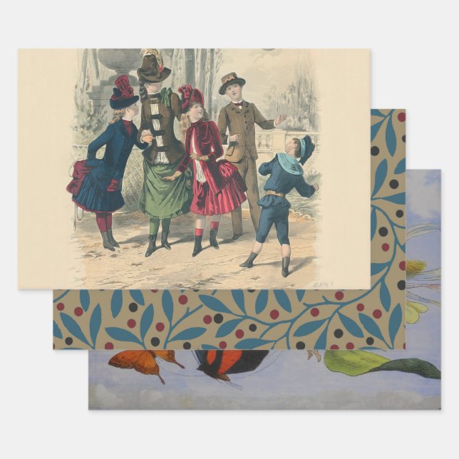 Feuille De Papier Cadeau Enfants Famille Antique Victorienne Enfant (Lot)