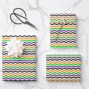Feuille De Papier Cadeau Enfants Halloween Chevron vert pourpre noir orange