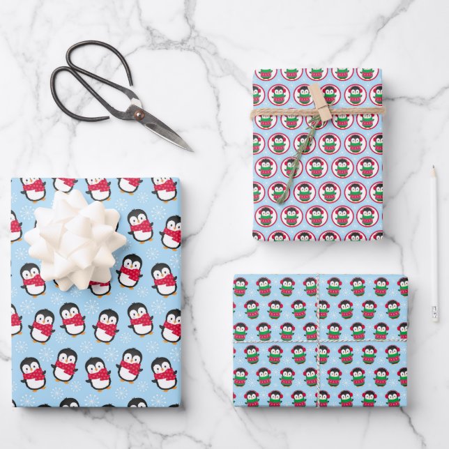 Feuille De Papier Cadeau Enfants Jouer des pingouins Noël (Recto)