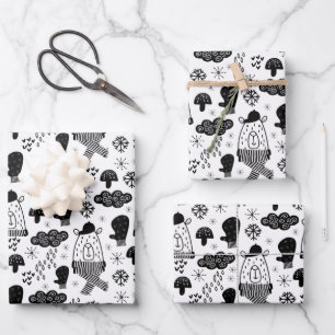 Feuille De Papier Cadeau Enfants Mignonne Ours d'hiver Casquette Mitten Nua