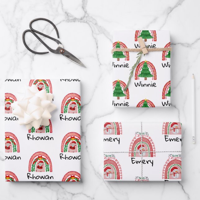 Feuille De Papier Cadeau Enfants personnalisés Rainbow Noël (Recto)