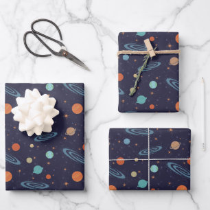 Feuille De Papier Cadeau Enfants Planètes Système Solaire Galaxy Étoiles Ét