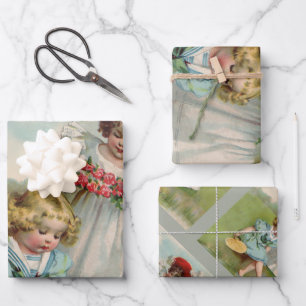 Feuille De Papier Cadeau Enfants victoriens Vintage Été Filles Jardin