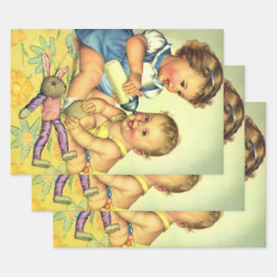 Feuille De Papier Cadeau Enfants vintage, tout-petits heureux et mignons so