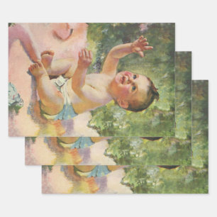 Feuille De Papier Cadeau Enfants vintages, mignonne petite fille sur une co