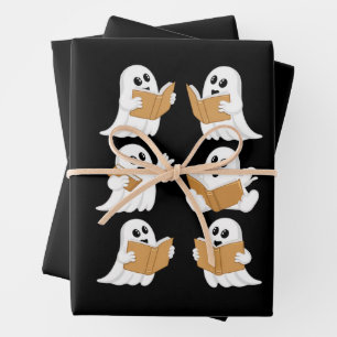 Feuille De Papier Cadeau Enseignant Halloween Fantôme Lecture de Livres Bib