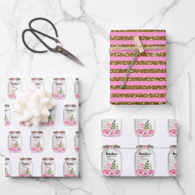 Feuille De Papier Cadeau Enseignant Mason Fleurs Jar (Recto)