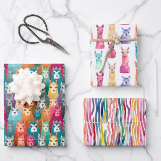 Feuille De Papier Cadeau Ensemble cadeau Rainbow Llama Party