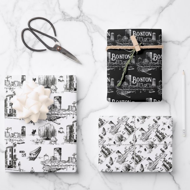 Feuille De Papier Cadeau Ensemble cadeau vintage Boston (Recto)