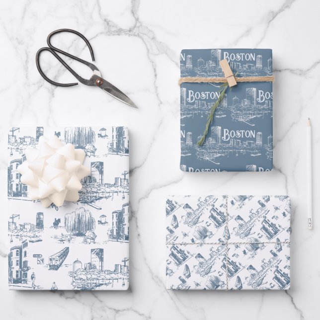 Feuille De Papier Cadeau Ensemble cadeau vintage Boston Blue (Recto)