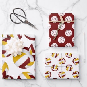 Feuille De Papier Cadeau ensemble de 3 coordination de maroon de volleyball