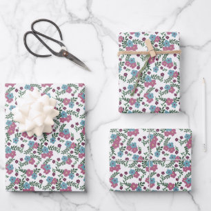 Feuille De Papier Cadeau Ensemble de 3 - Motif floral bohème en rose, taupe